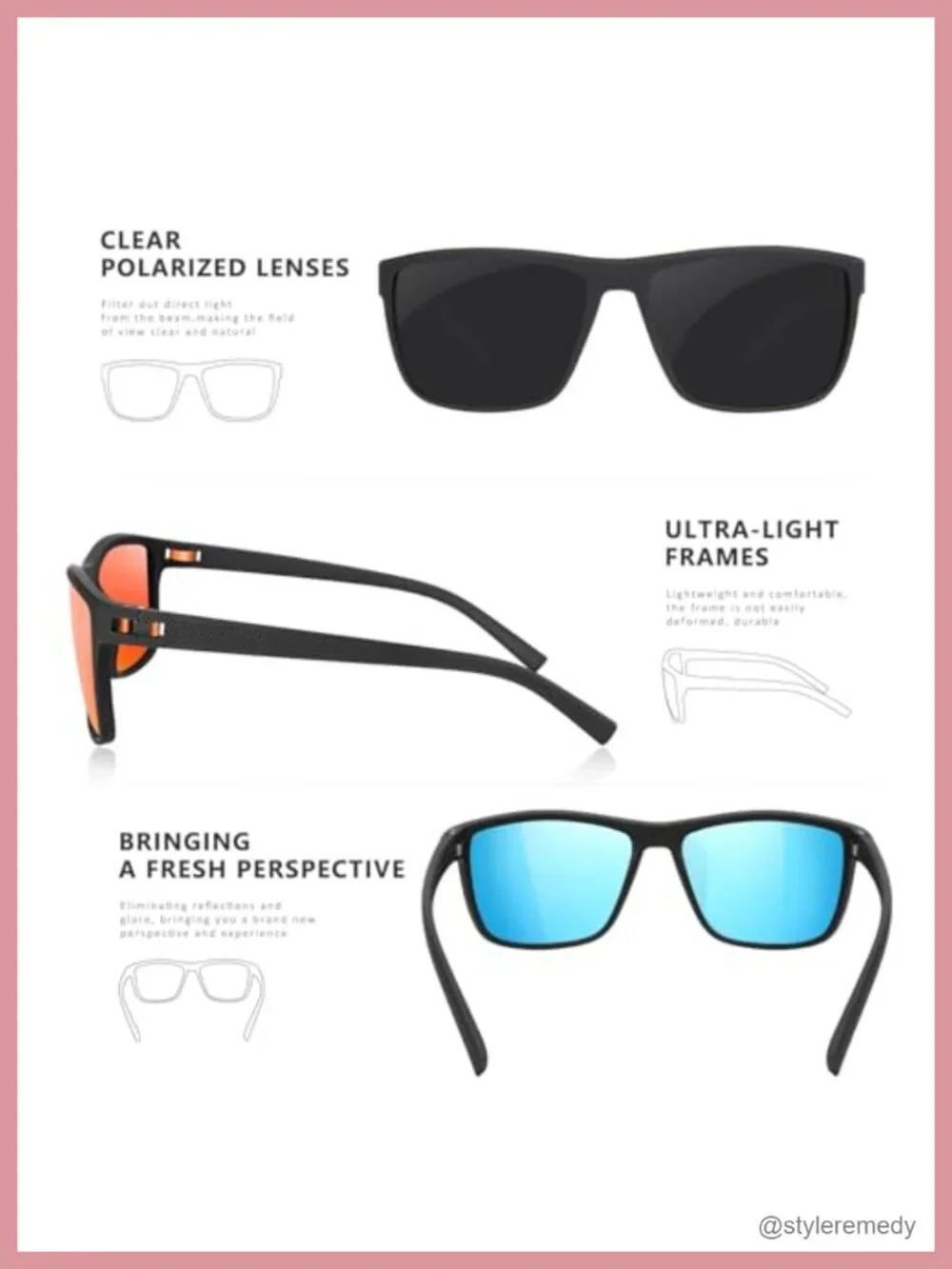 Square Polarized Sunglasses with UV Protection Lightweight Metal Frame
